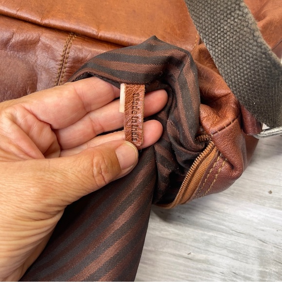 Jack Georges Brown Buffalo Leather Voyager Zip Crossbody Bag w/ Canvas Strap - Picture 6 of 16